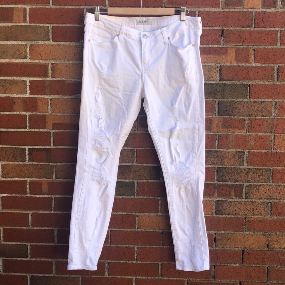 Just black white denim ripped jeans